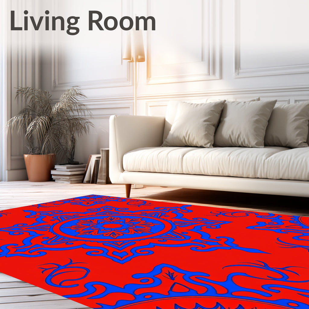 Bold Red Blue Medallion Design Rug
