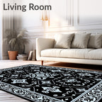 Ornate Floral Black White Pattern Rug