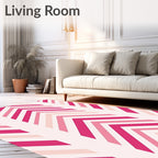 Pink Chevron Patterned Geometric Rug