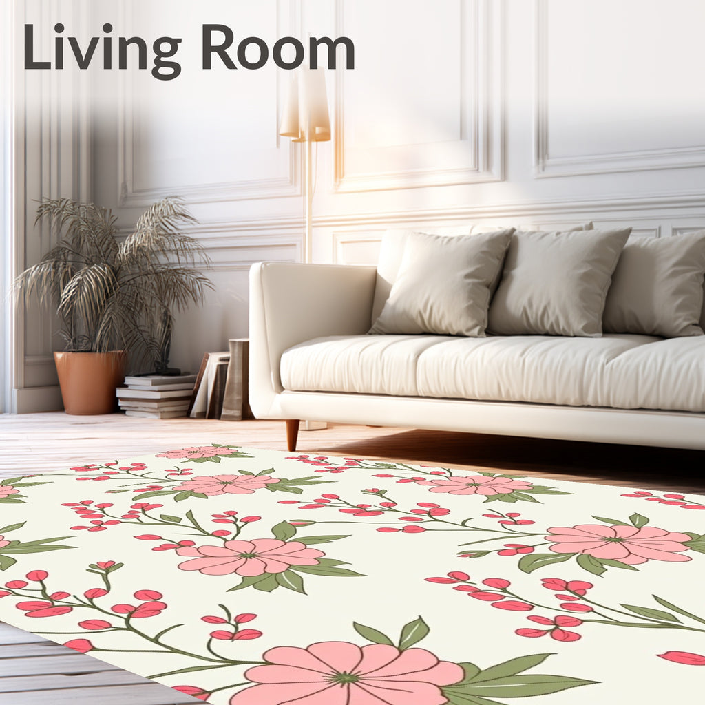 Pastel Floral Branch Pattern Rug