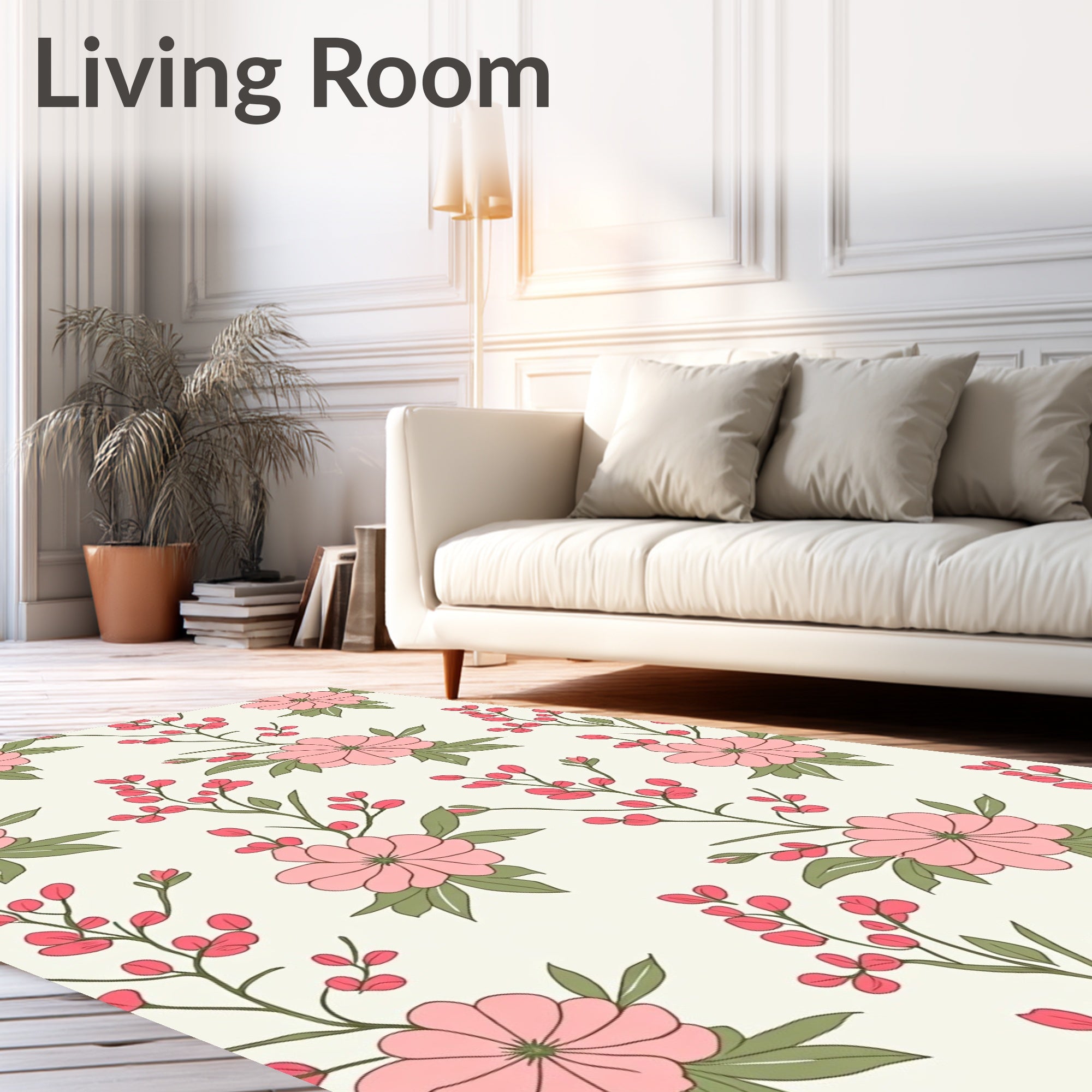 Pastel Floral Branch Pattern Rug