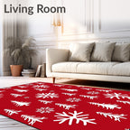 Festive Red White Trees Snowflakes Rug