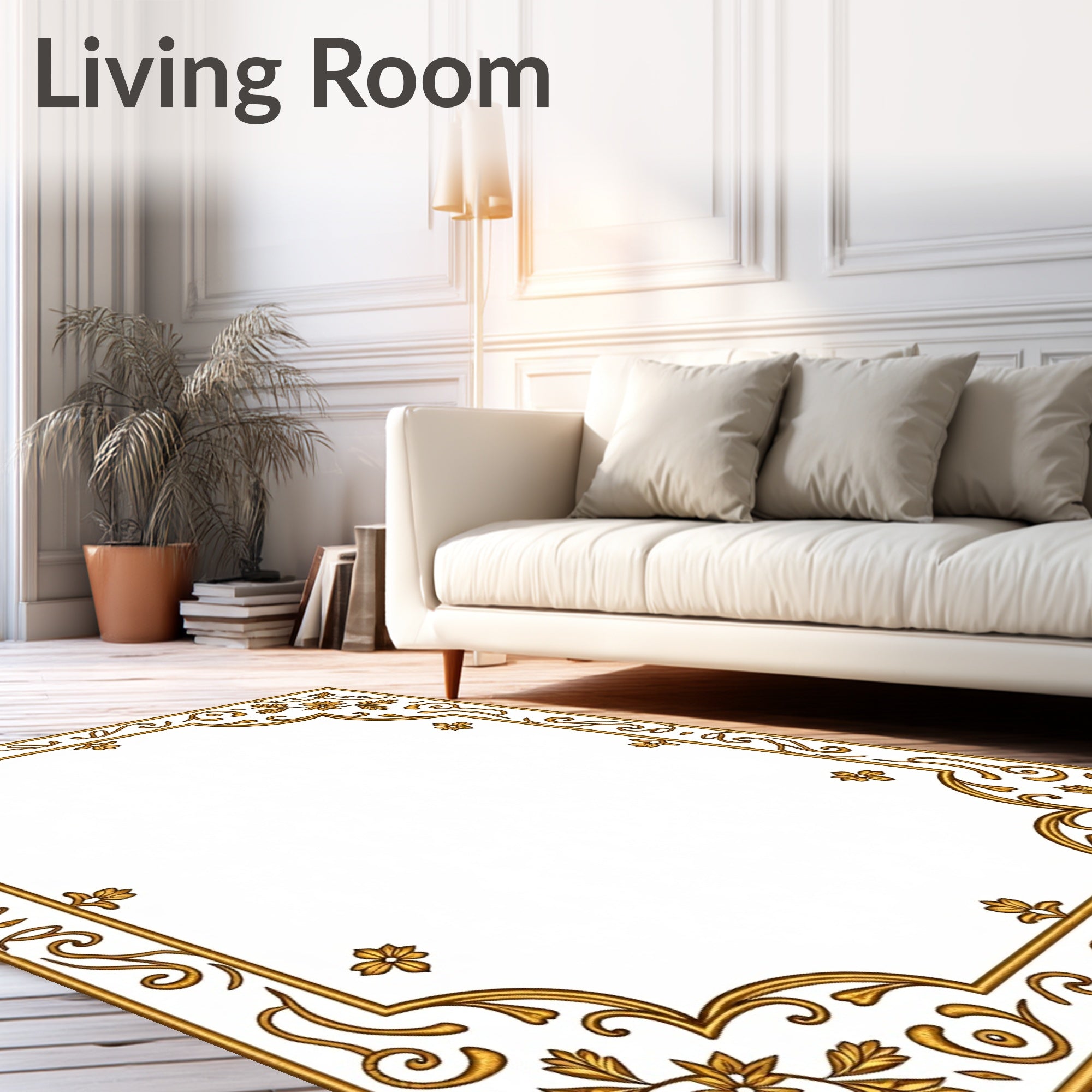 Ornate Floral Vines Gold Accent Rug