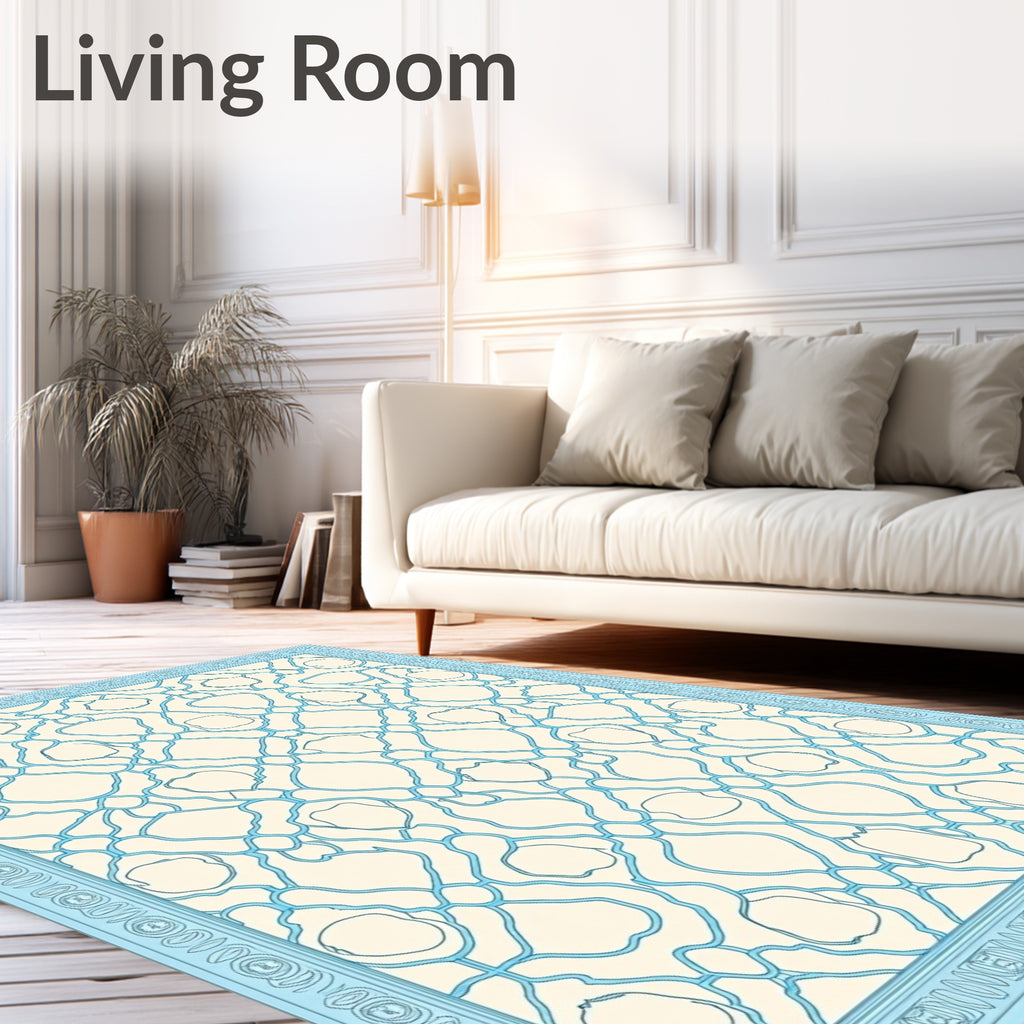 Blue Ivory Interwoven Lattice Rug