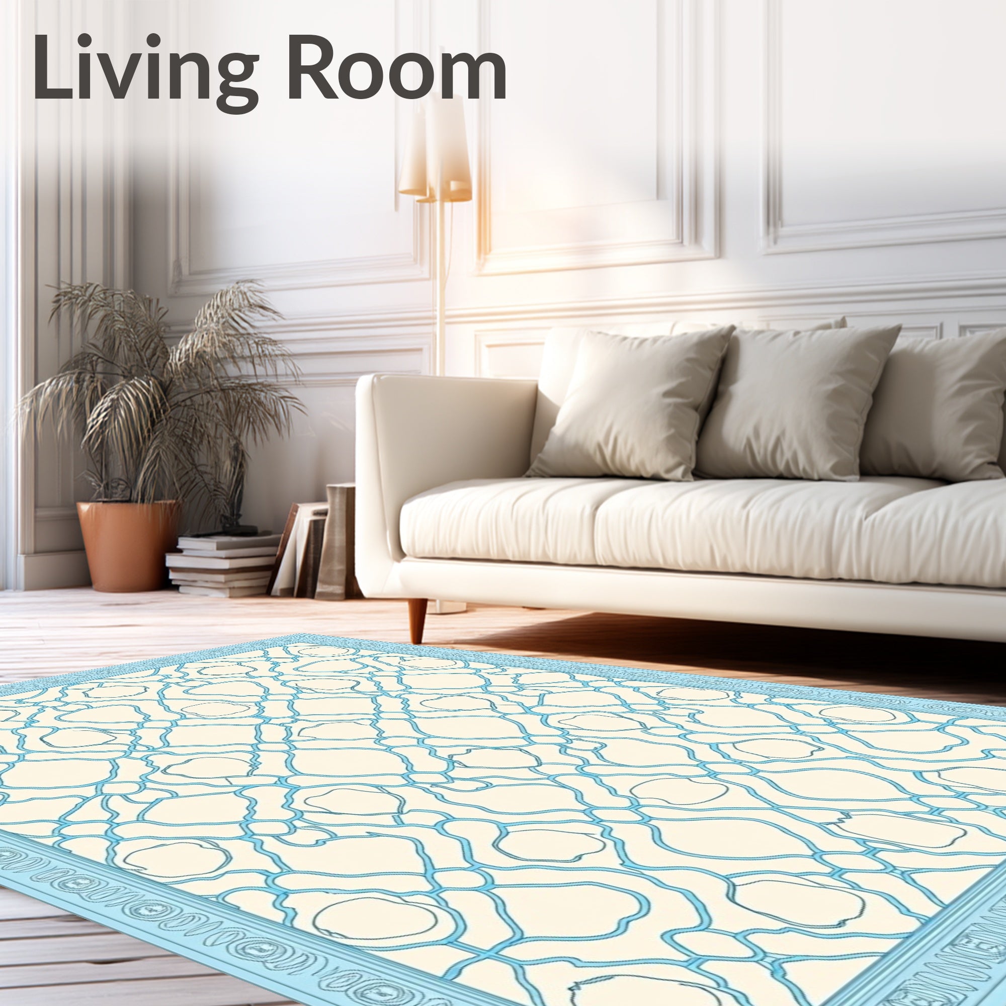 Blue Ivory Interwoven Lattice Rug