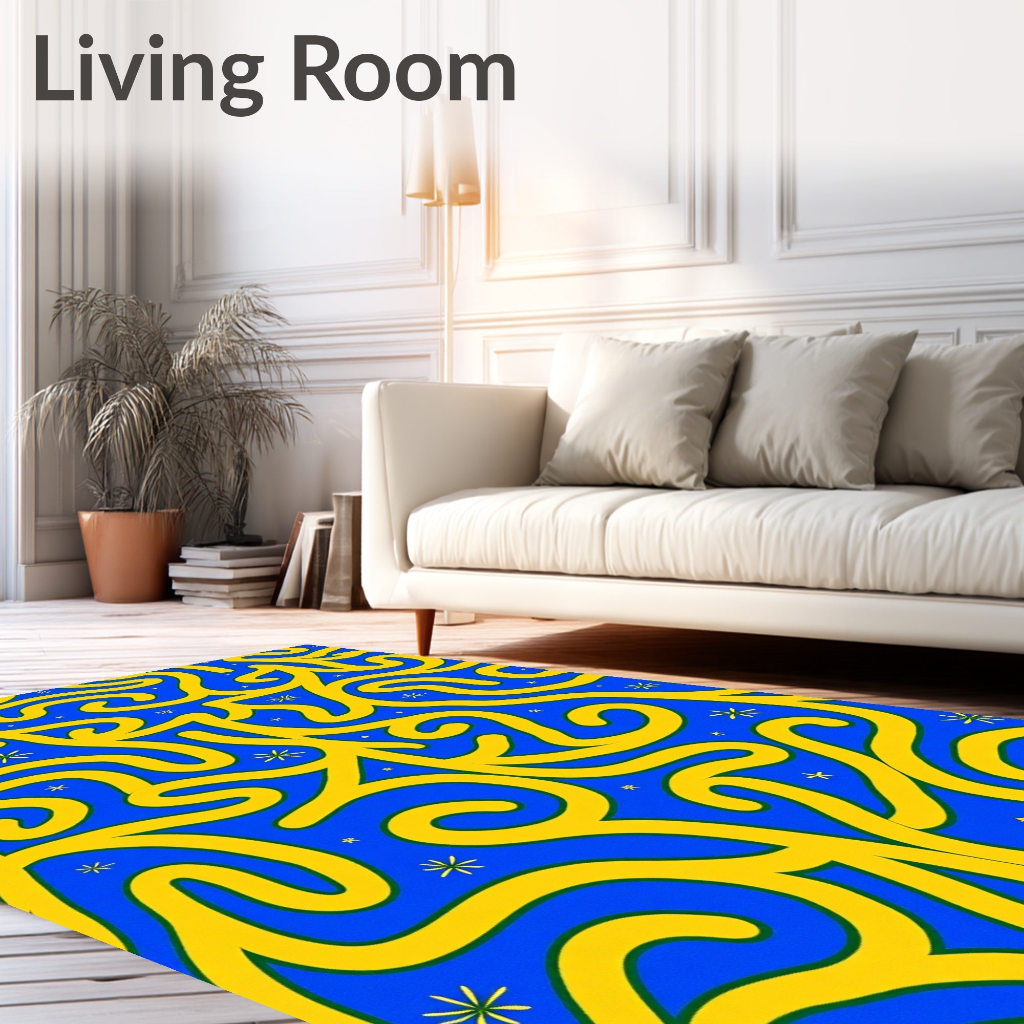 Groovy Yellow Swirls And Stars Rug