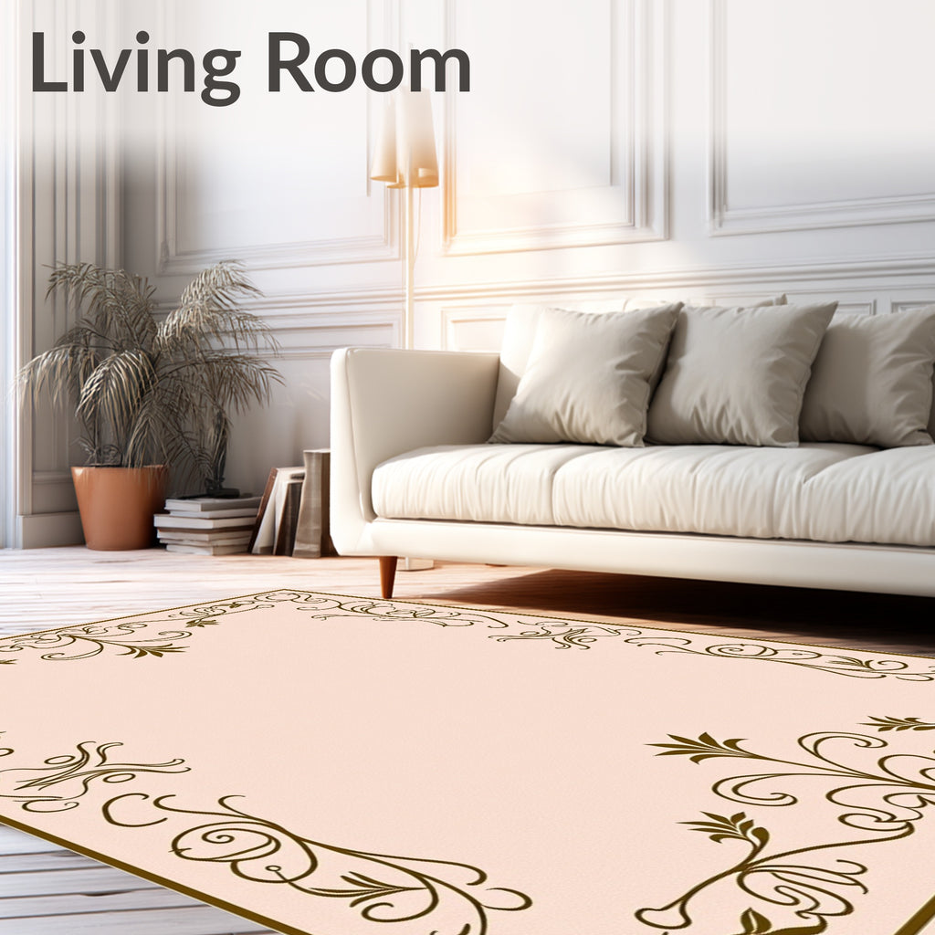 Ornate Brown Filigree Floral Border Rug