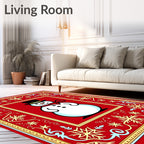 Festive Snowman Red Snowflake Frame Rug