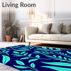 Teal Leaf Pattern Design Rug