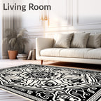 Intricate Black White Mandala Pattern Rug