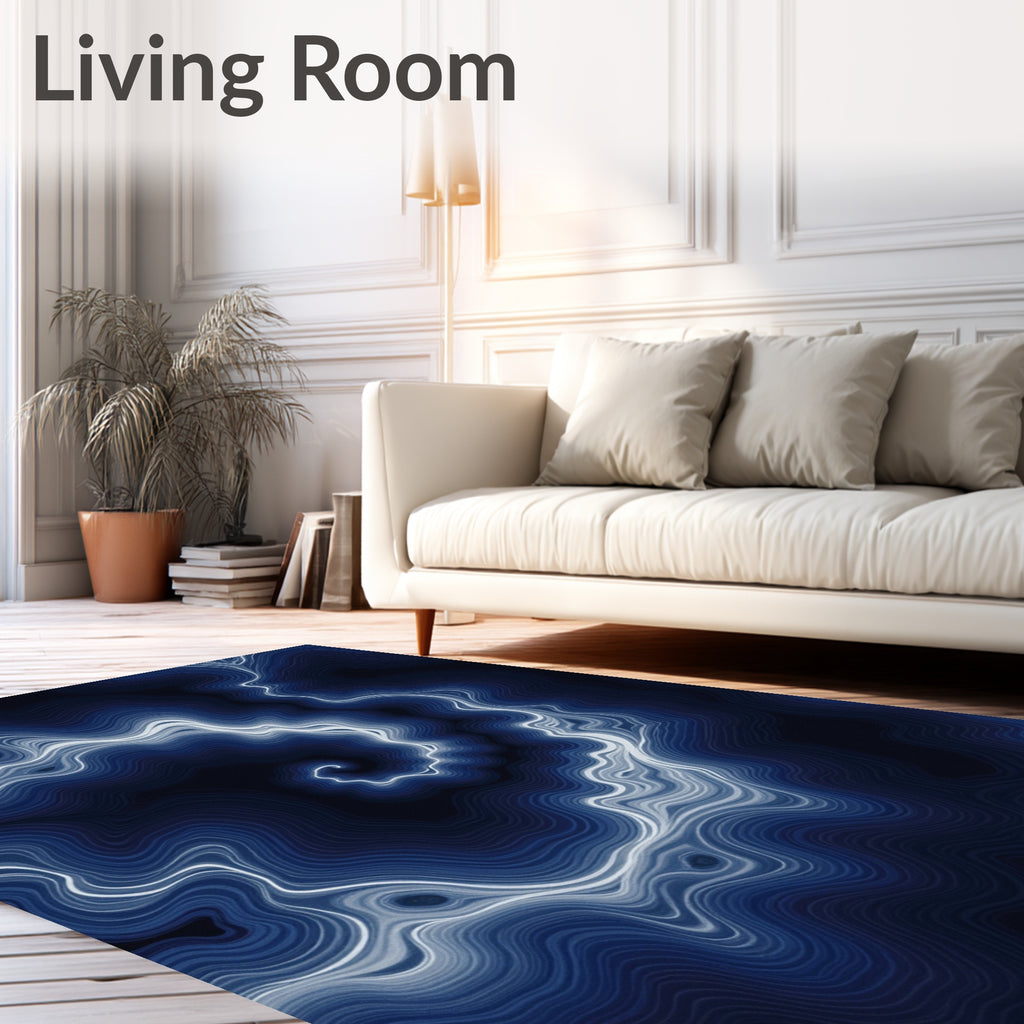 Dark Blue Abstract Swirl Pattern Rug