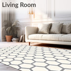 Gray Cream Hexagonal Pattern Rug