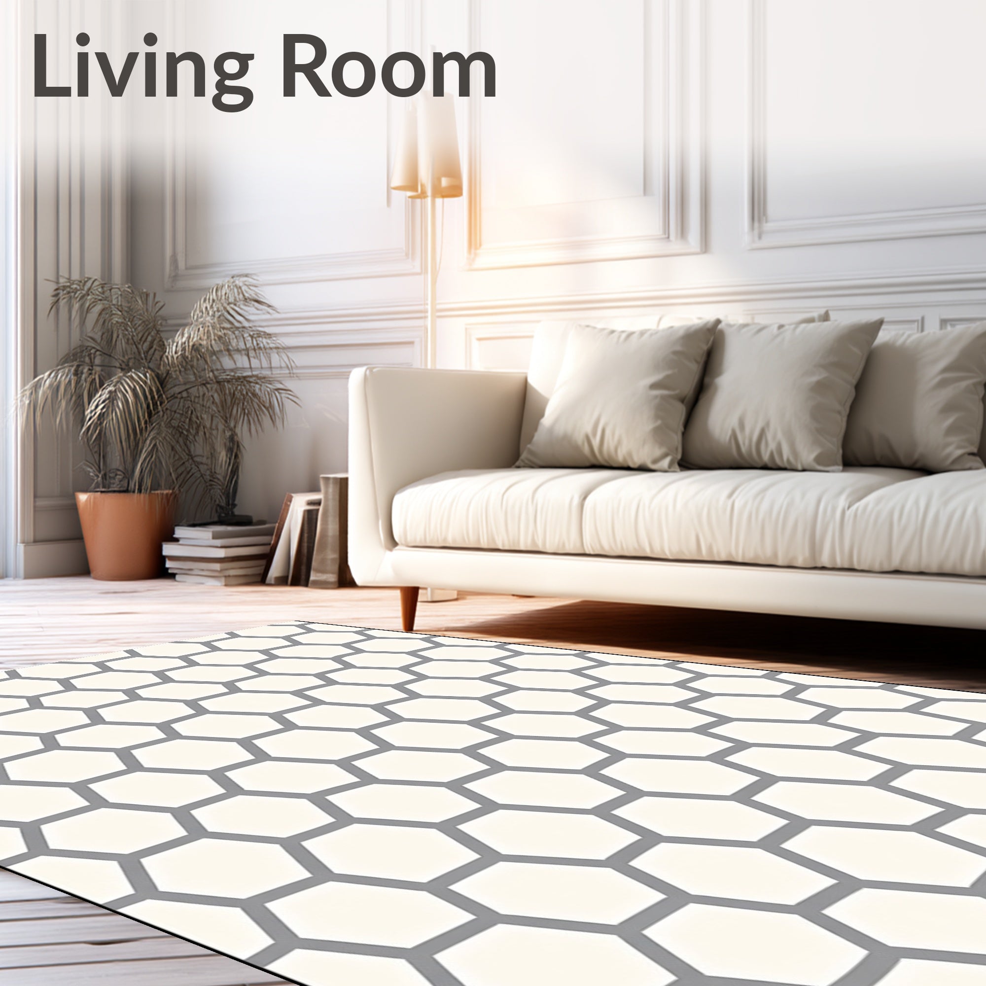 Gray Cream Hexagonal Pattern Rug