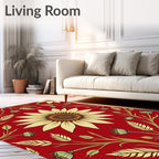 Bold Red Sunflower Botanical Pattern Rug