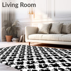 Abstract Black White Star Pattern Rug