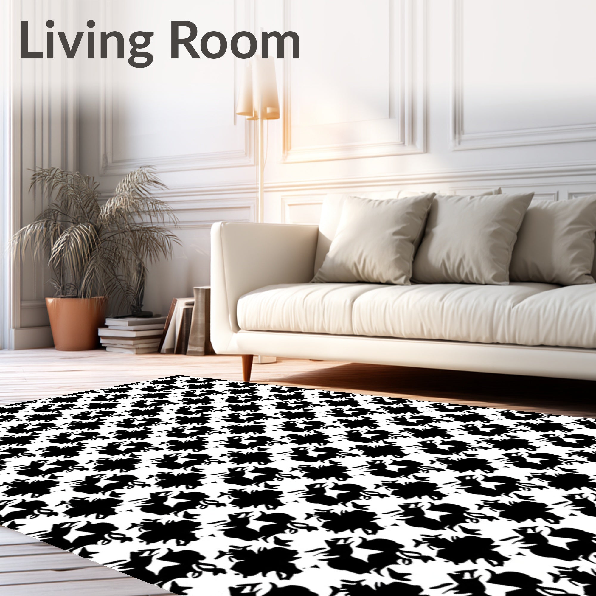 Abstract Black White Star Pattern Rug