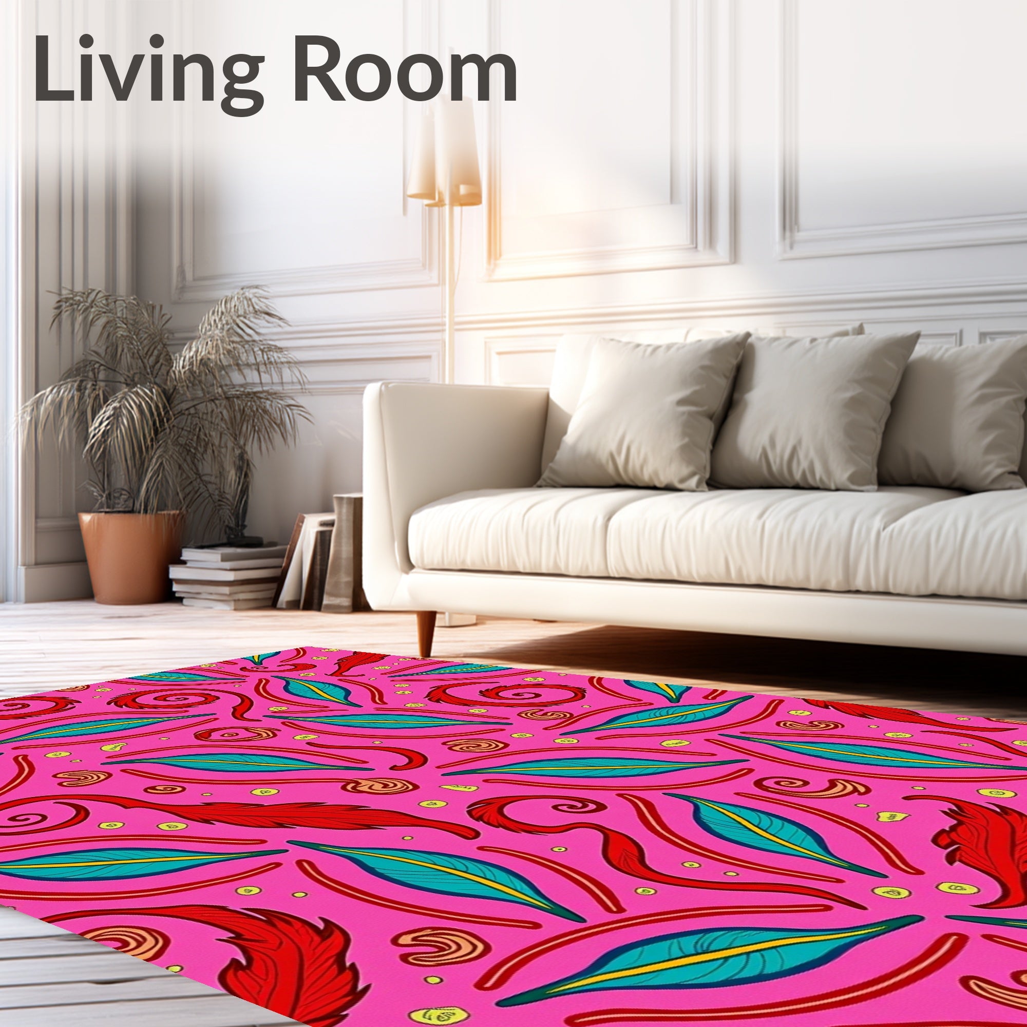 Whimsical Feather Swirl Pattern Rug