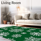 White Snowflakes On Green Background Rug