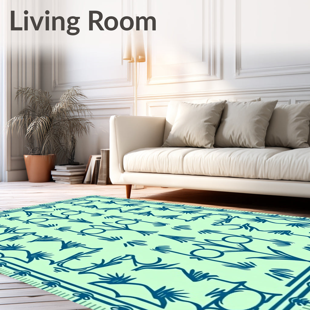 Teal Abstract Floral Patterned Rug