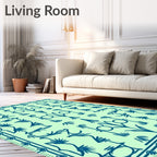 Teal Abstract Floral Patterned Rug
