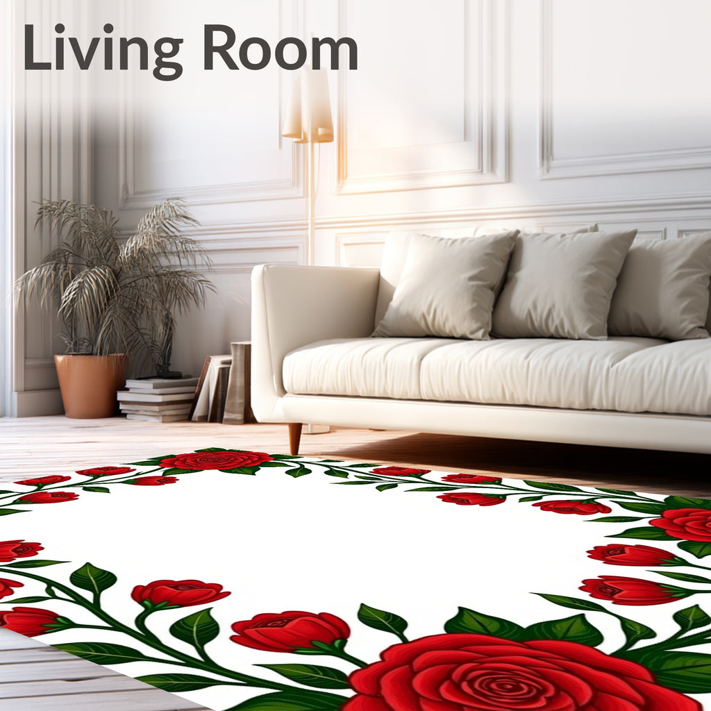 Red Rose Blooming Botanical Design Rug