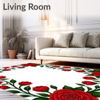Red Rose Blooming Botanical Design Rug