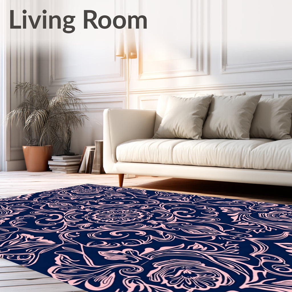 Elegant Floral Swirl Damask Pattern Rug