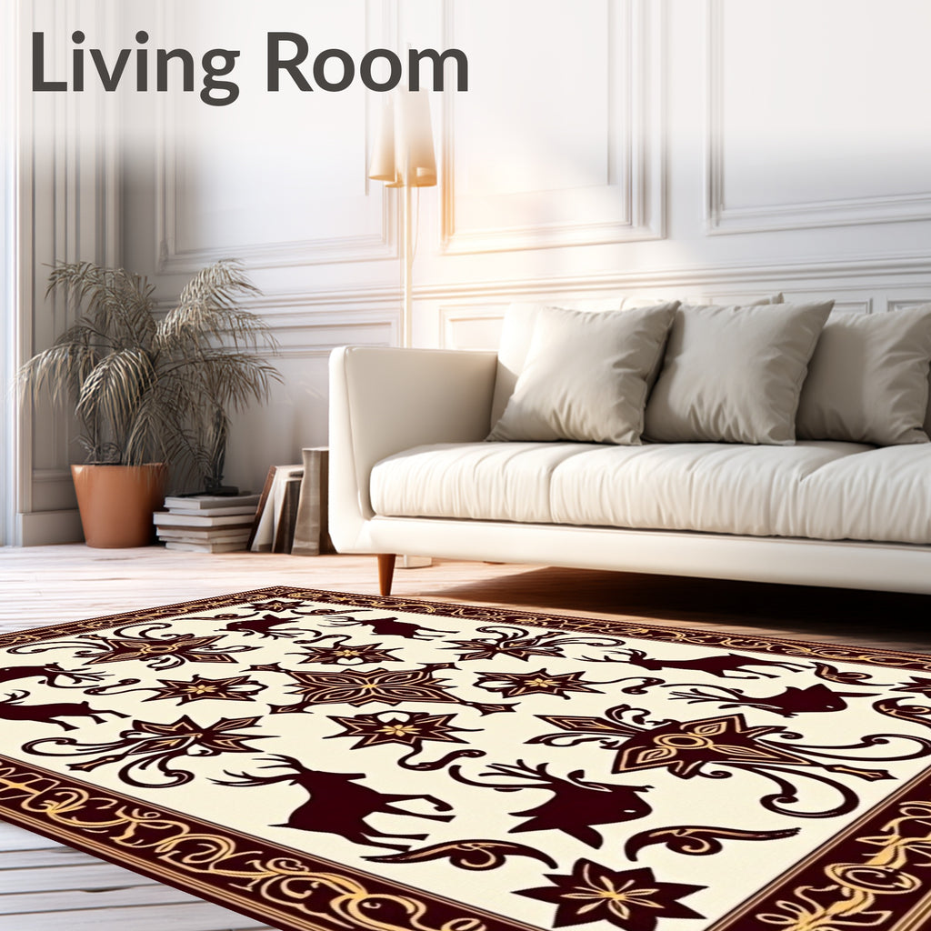 Ornate Deer Star Pattern Design Rug