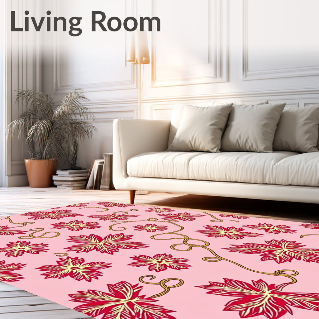Pink with Red Leaf Vines Pattern Rug