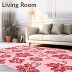 Pink with Red Leaf Vines Pattern Rug