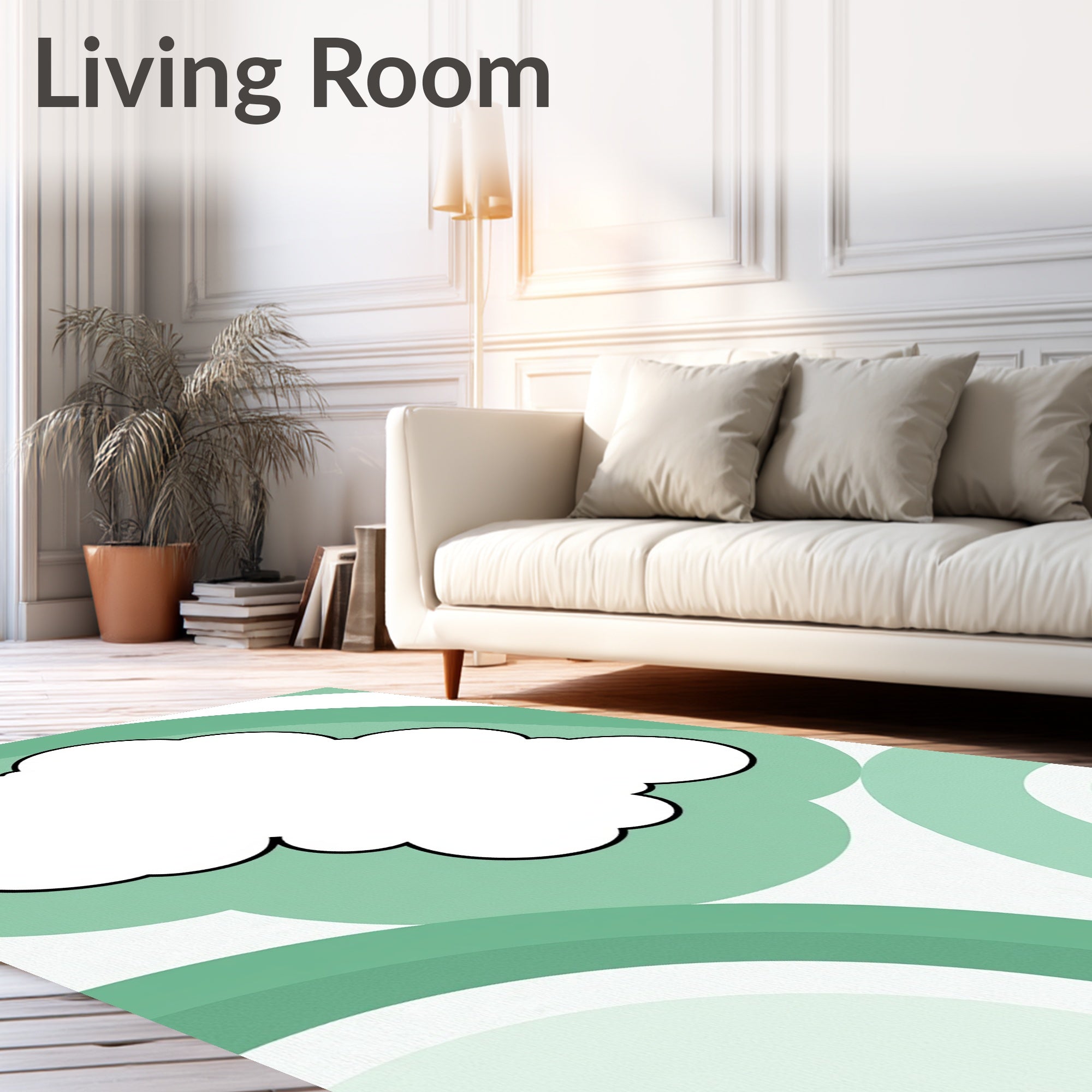 Whimsical Cloud Design Mint Green Rug