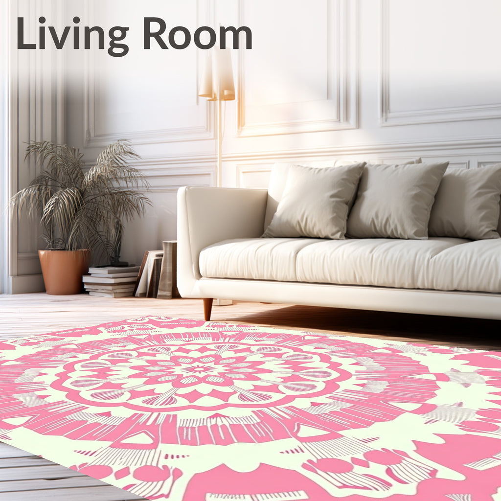 Pink Floral Mandala Pattern Rug