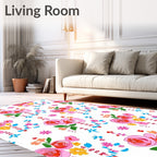 Whimsical Pink Rose Floral Pattern Rug