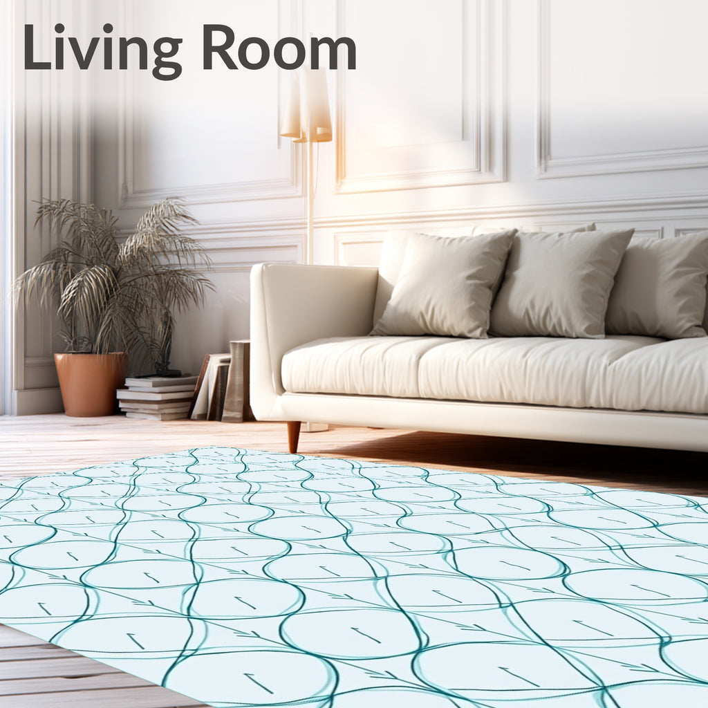 Teal Wave Pattern Geometric Design Rug