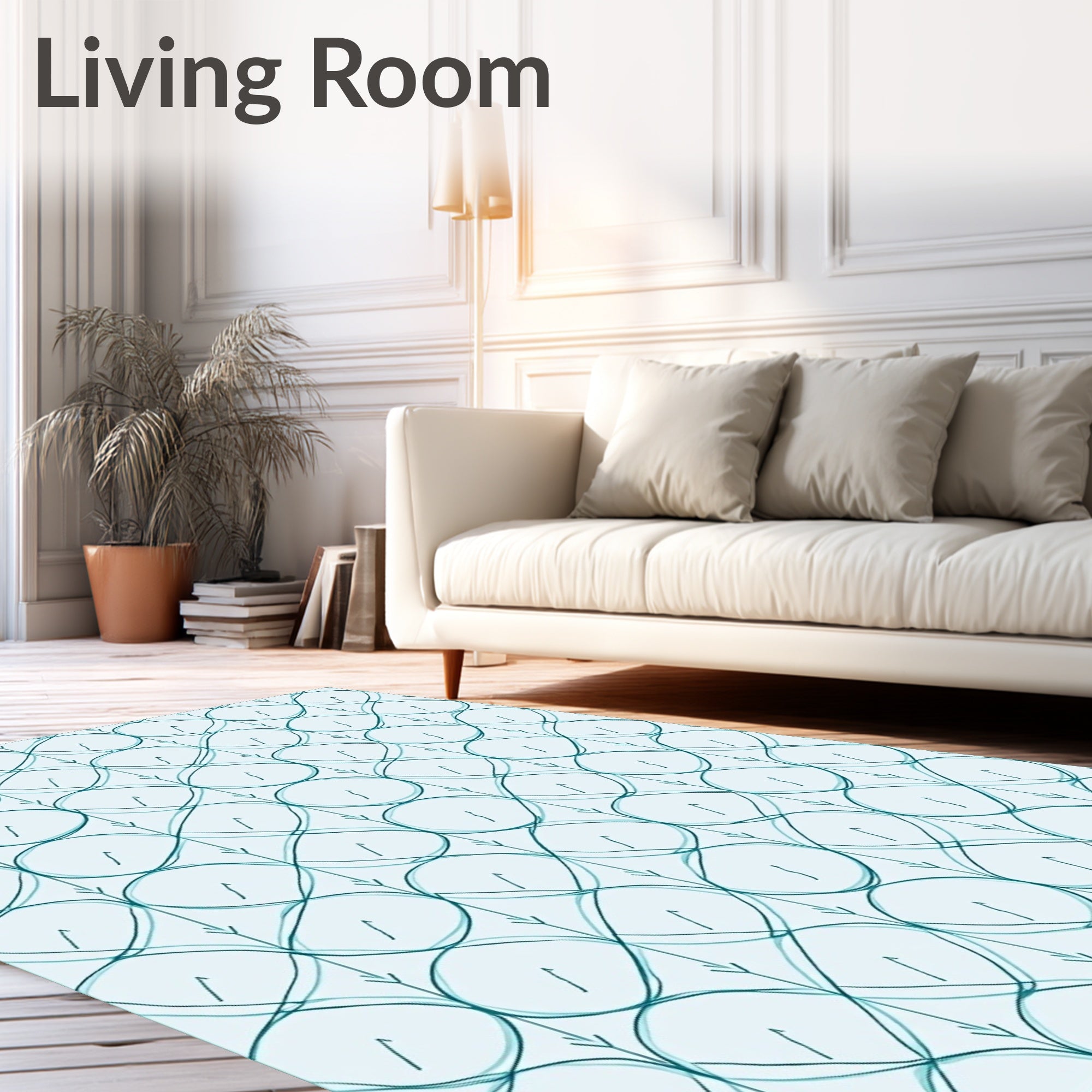 Teal Wave Pattern Geometric Design Rug