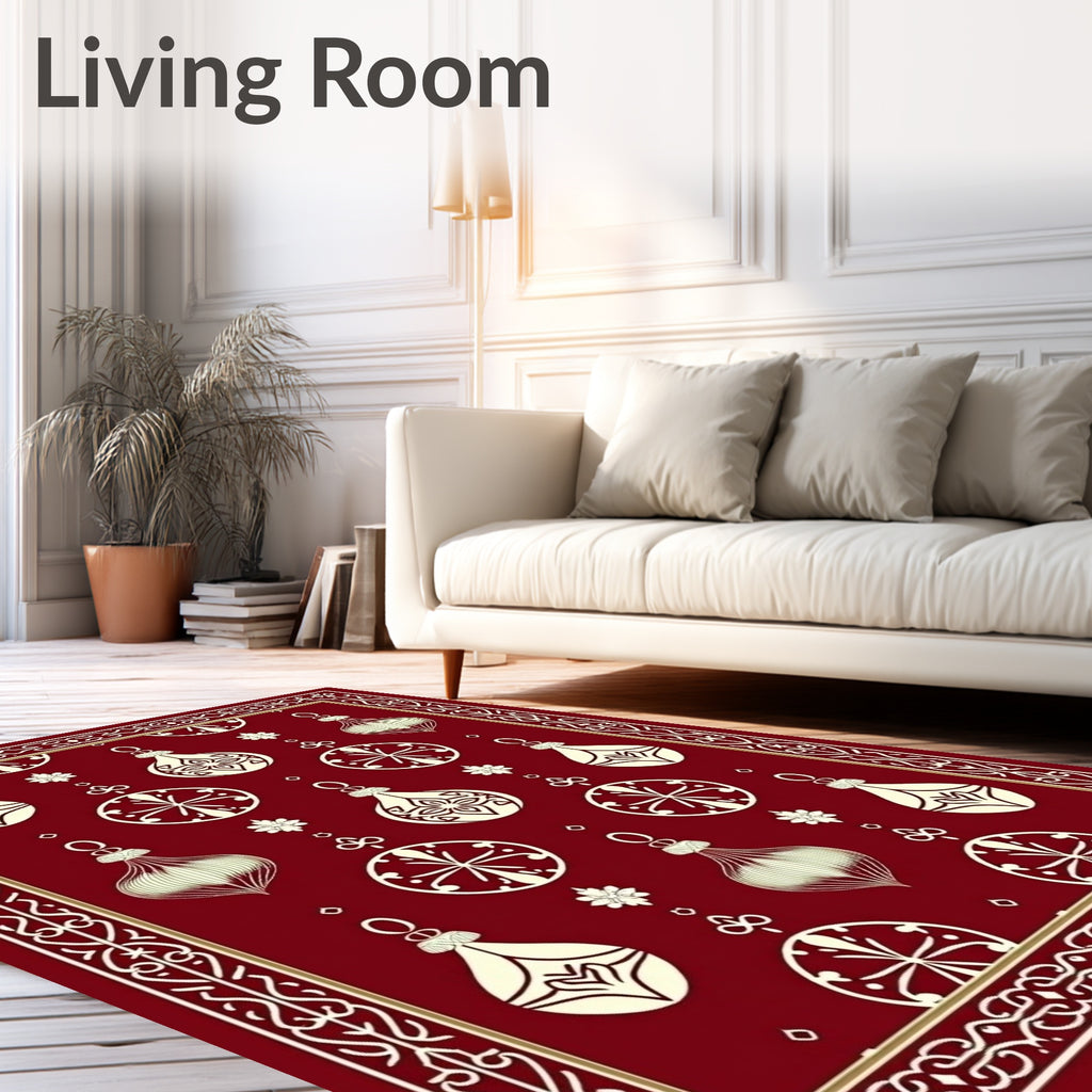 Ornate Holiday Bauble Border Pattern Rug