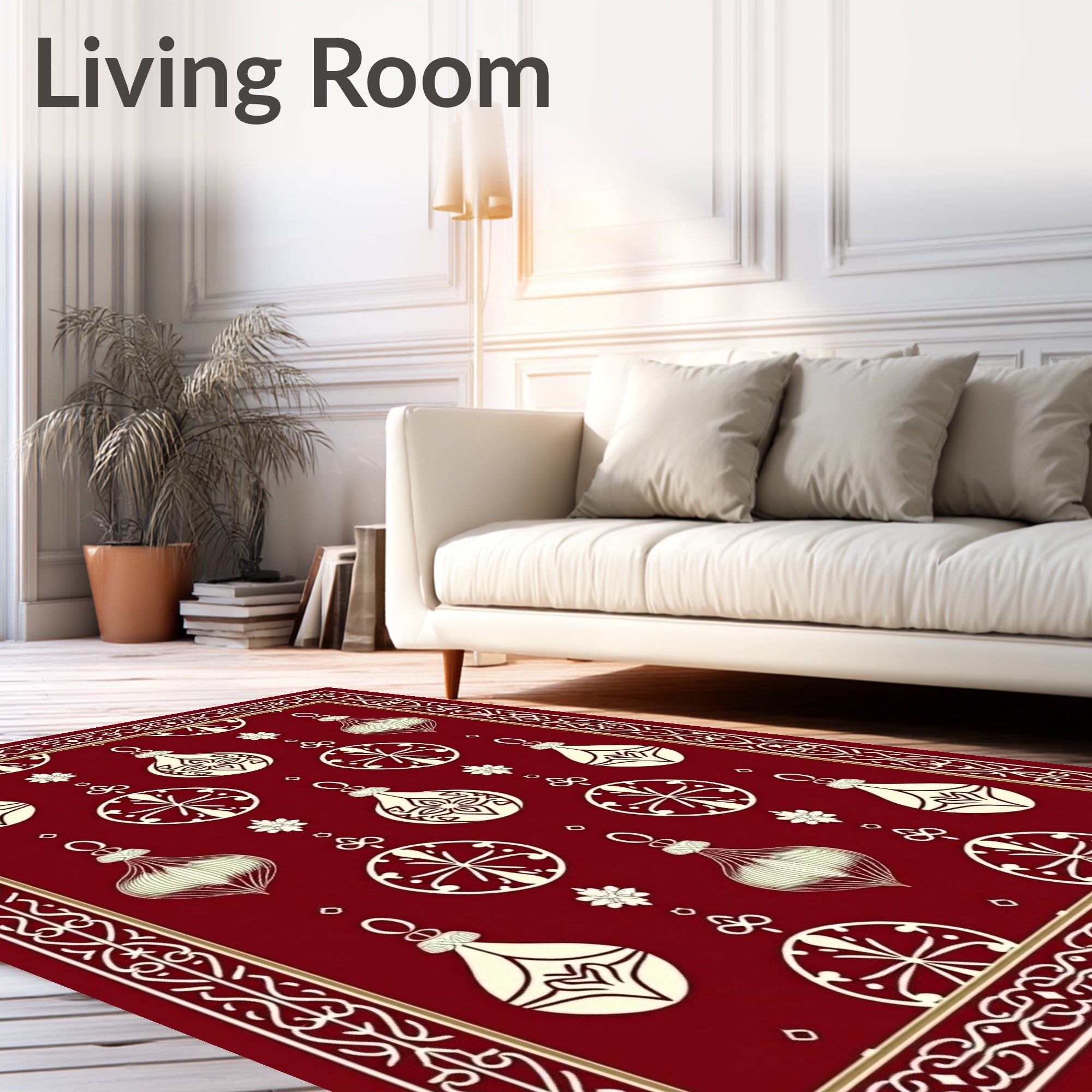 Ornate Holiday Bauble Border Pattern Rug