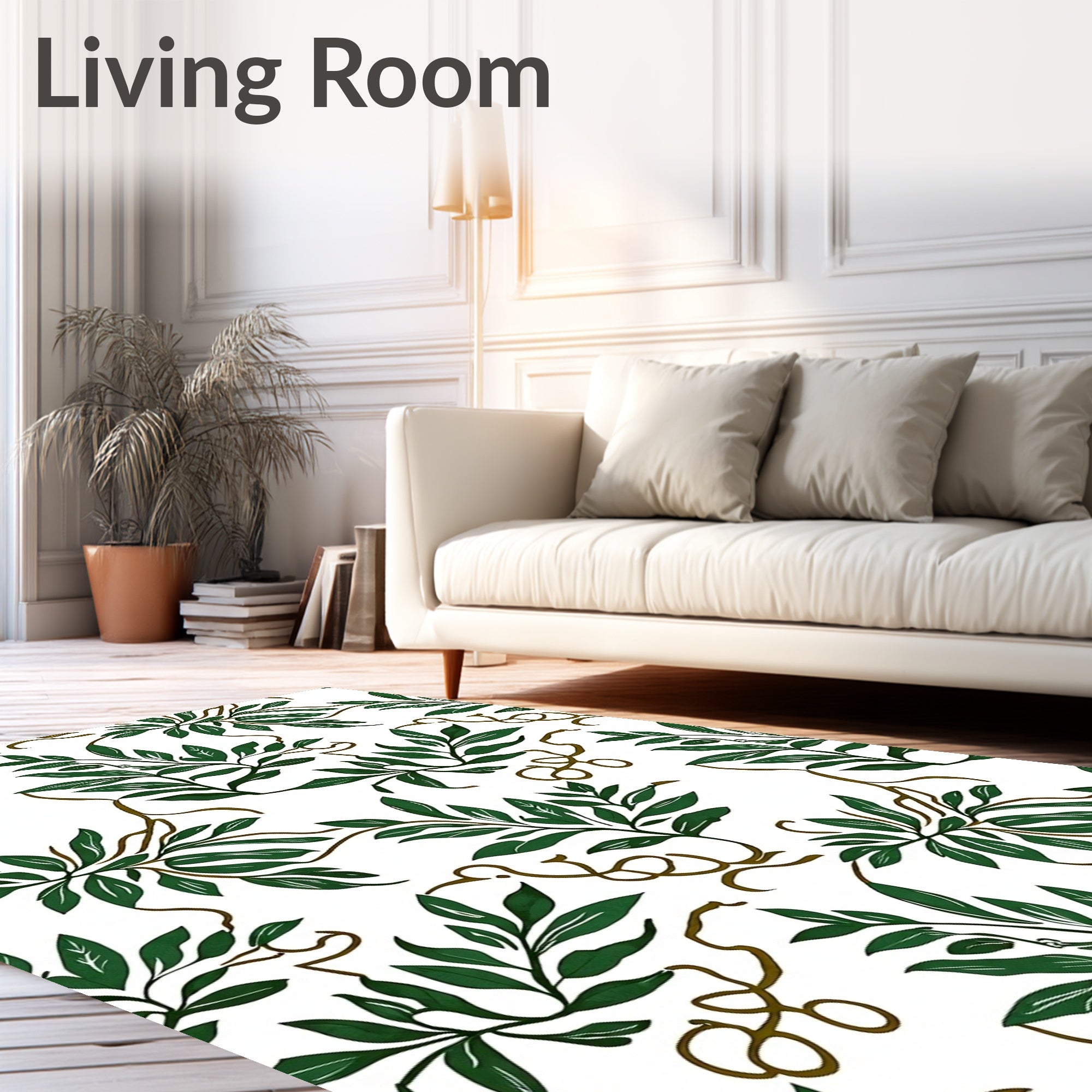 Lush Green Branch And Vine Pattern Rug