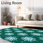Teal Blue Floral Starburst Medallion Rug