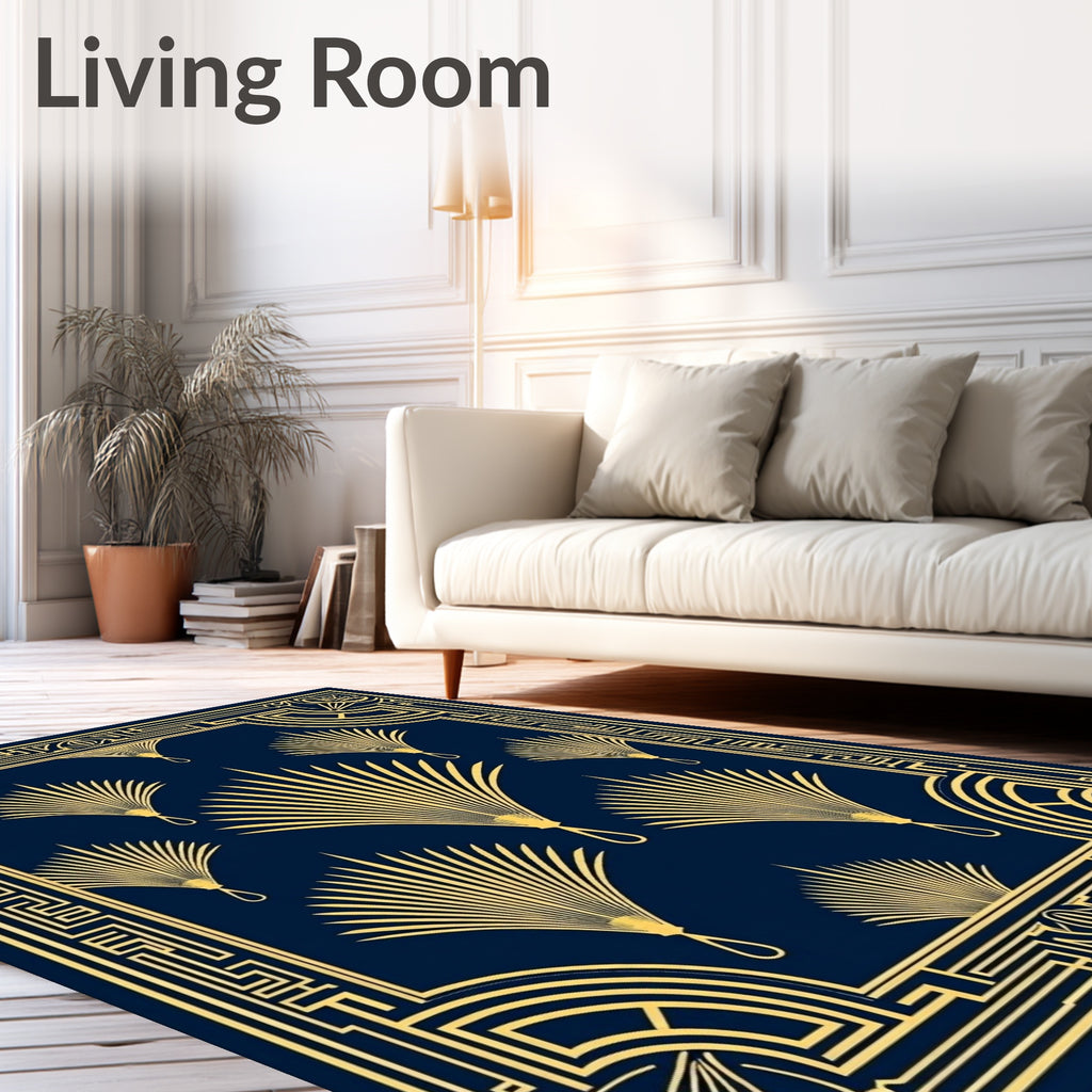 Art Deco Fan Pattern Navy Gold Rug