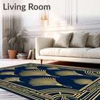 Art Deco Fan Pattern Navy Gold Rug