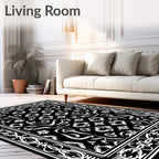 Classic Black White Floral Border Design Rug