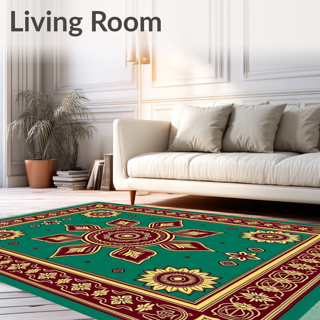 Emerald Yellow Maroon Floral Medallion Rug
