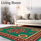 Emerald Yellow Maroon Floral Medallion Rug
