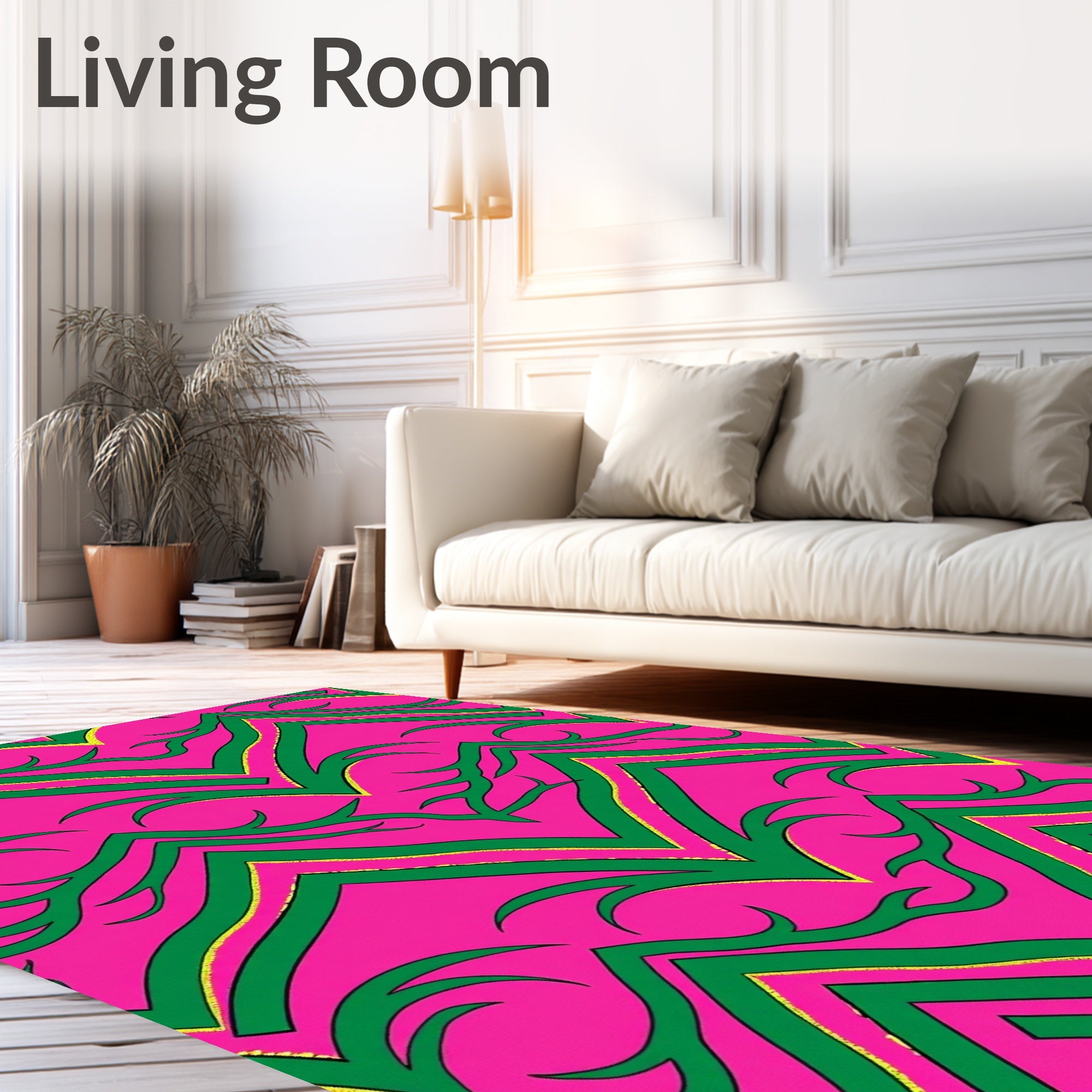 Pink Green Jagged Vine Abstract Rug