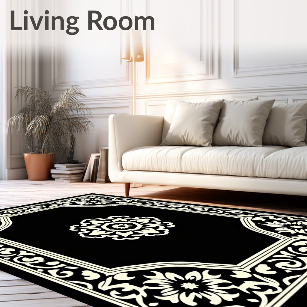 Classic Floral Scrollwork Frame Design Rug