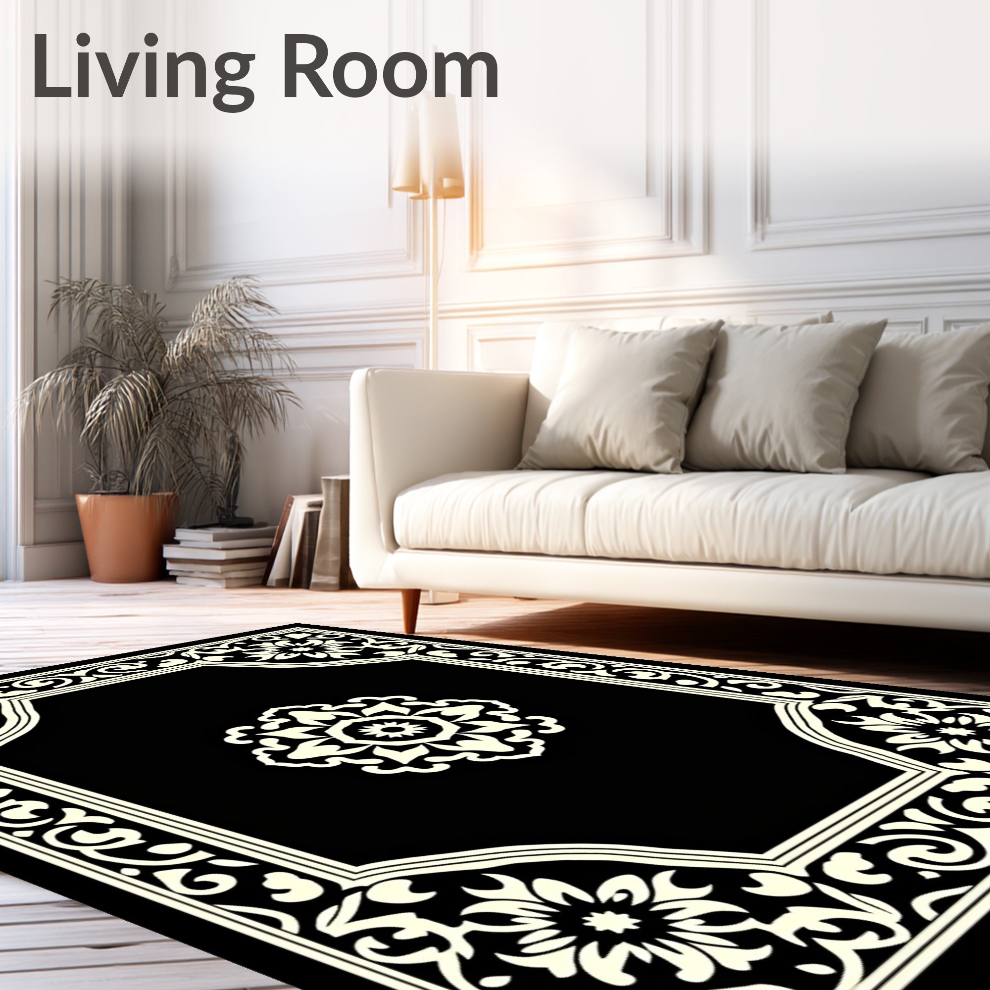 Classic Floral Scrollwork Frame Design Rug