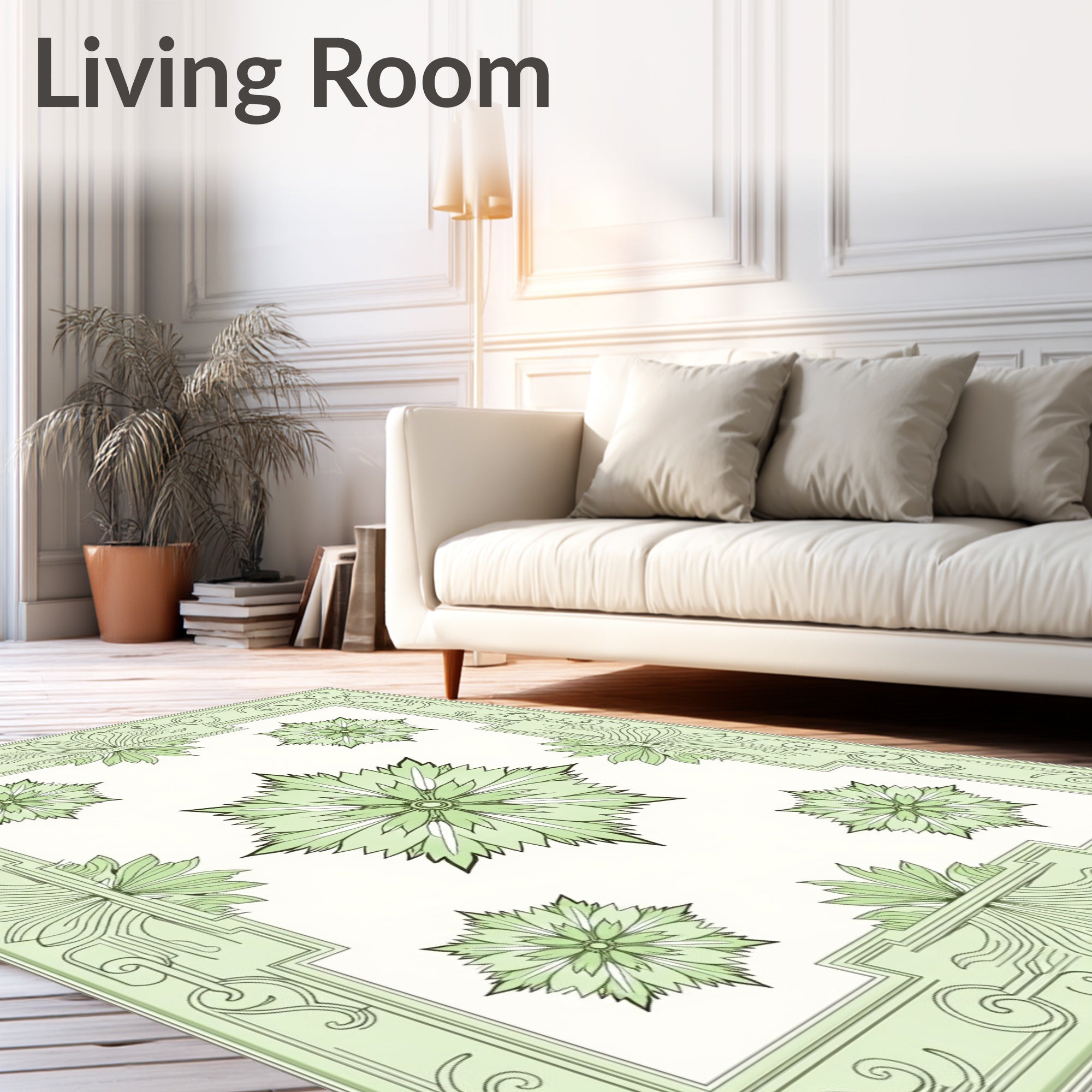 Green Spiky Floral Arrangement Border Rug