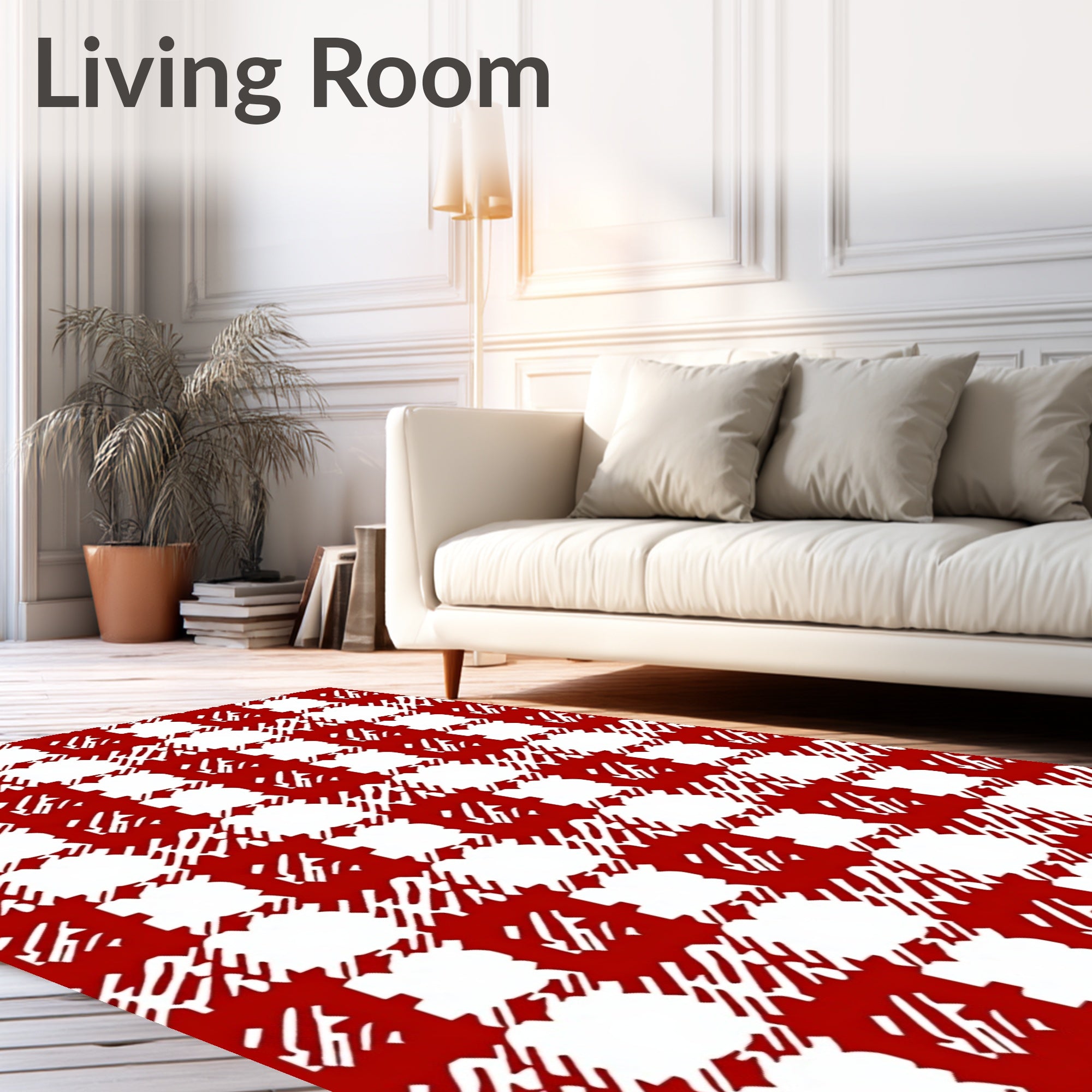 Bold Red White Checkered Loom Pattern Rug