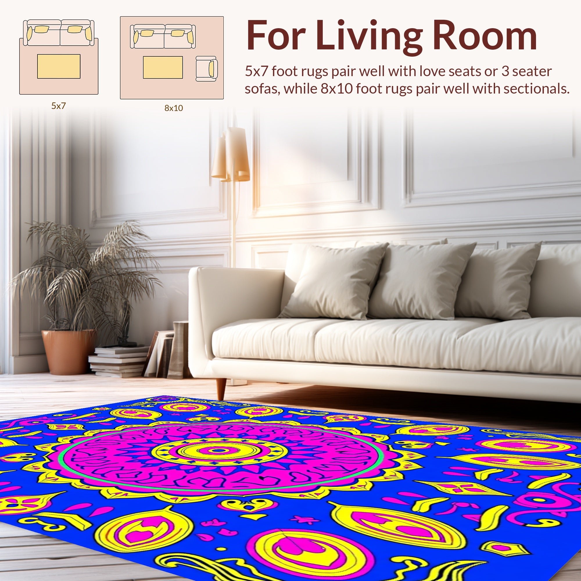 Bold Pink Yellow Mandala Pattern Rug